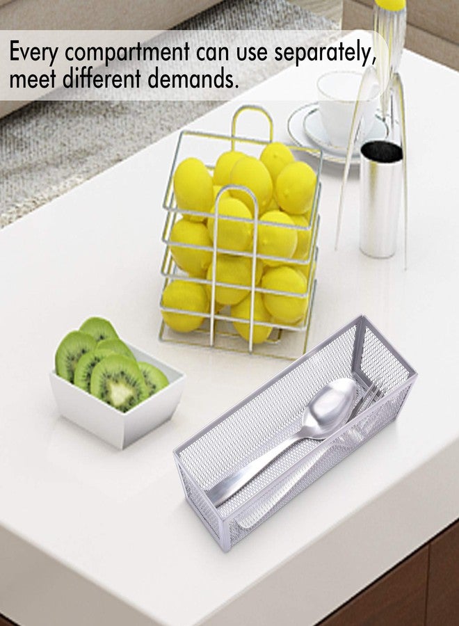 WuGeShop Mesh Silverware Tray Drawer Organizer, Kitchen Utensils Flatware with Anti-slip Mats, Silverware Storage Cutlery Tray for Knives Fork Spoon (5 Separate Compartments, Silver) - Image 5